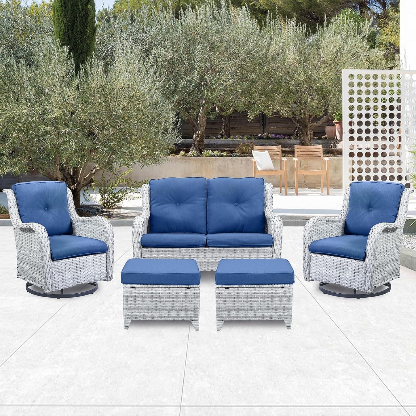 Outdoor Loveseat Small Patio Furniture 2 Seater Sofa Light Grey Wicker Couch Rattan Settee for Single-Family House