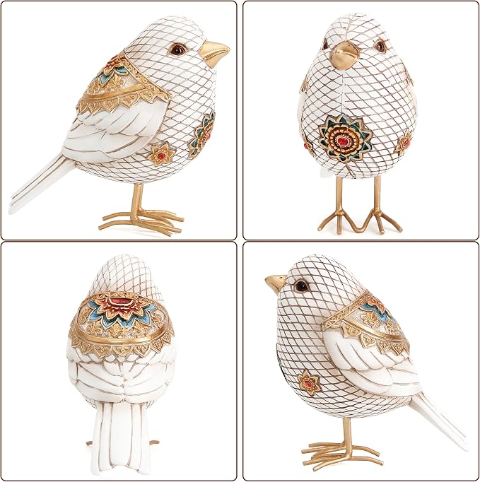 Bird Figuriens for Home Decor Accents,Boho Bird Statue Sculpture for Shelf Decor,Birds Decorations for Home Table Bookshelf Mantels Office,Vintage Animal Decor,Decorative Birds Gifts for Women