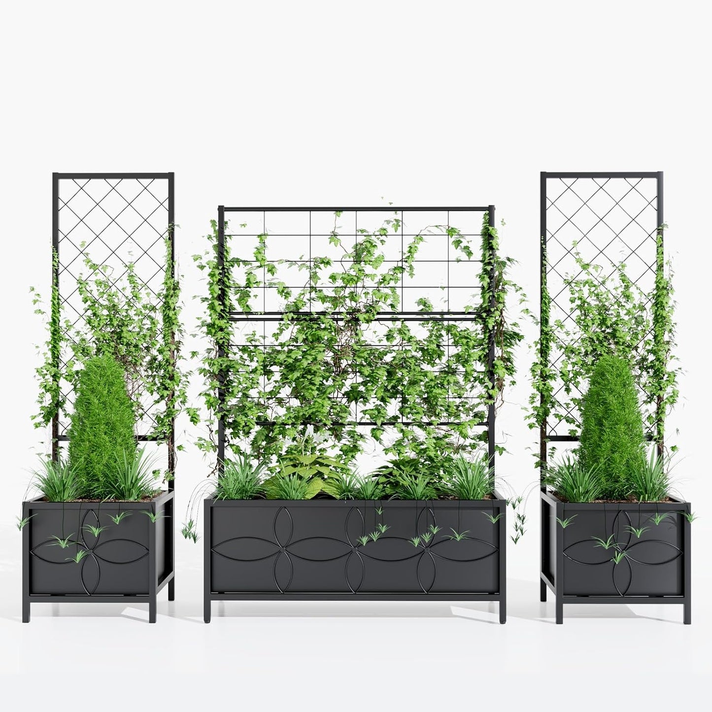 Zhongma Sturdy Raised Garden Bed with Trellis (15.75 x 35.43 x 48.8 in) for Vegetables Flower, Planter Box for Backyard Patio Balcony
