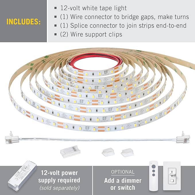 Armacost Lighting RibbonFlex Pro 12V White LED Strip Lights 60 LED/m, 2700K, 8.2 ft 132210