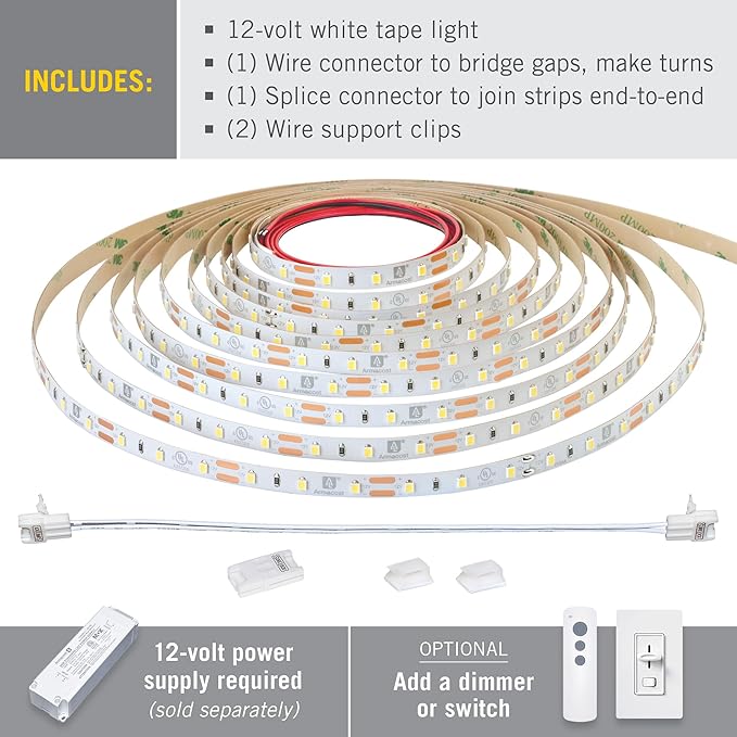 Armacost Lighting RibbonFlex Pro 12V White LED Strip Lights 60 LED/m, 6500K, 16.4 ft 182231