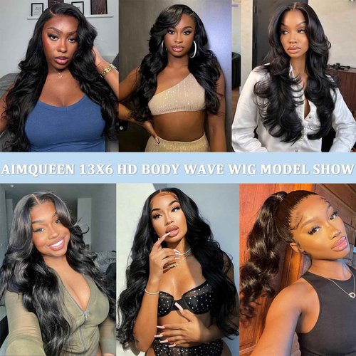 Aimqueen 22 Inch 13x6 Lace Front Wigs Human Hair 200 Density Body Wave Lace Front Wigs Human Hair Pre Plucked 12A Glueless Wigs for Women HD Lace Frontal Wigs Natural Color