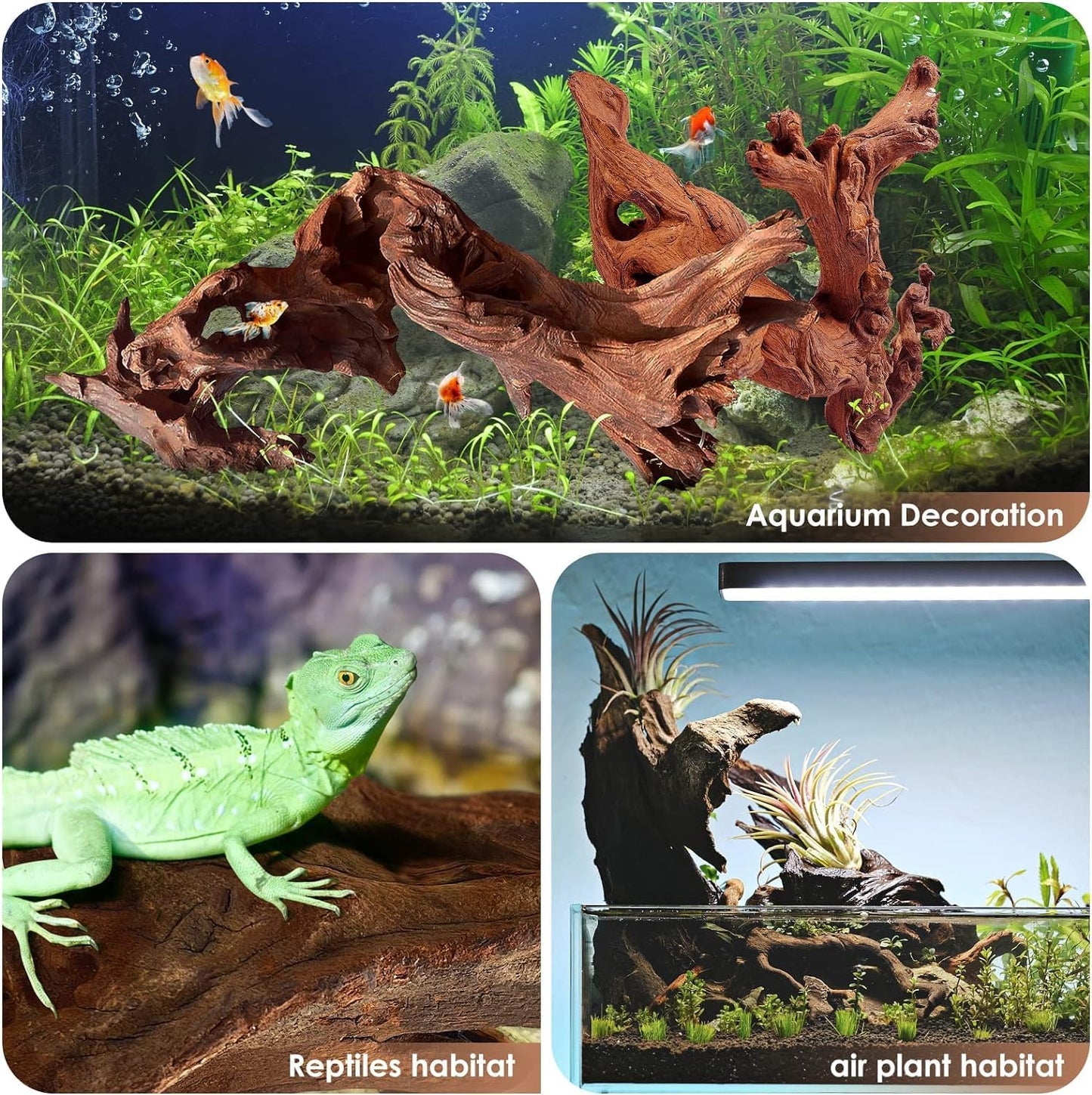 Natural Aquarium Driftwood for Fish Tanks & Reptile Terrariums – Safe Fish Tank Decorations, Unique Twisted Branches 2-Piece 10-14 Inch Low Tannin, Easy to Sink