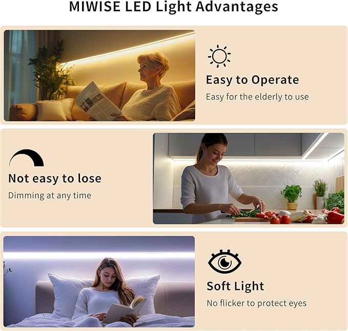 MIWISE COB LED Strip Light 20ft/6.1m,CRI 90+ Natural White 4000K High Lumen Dimmable Super Bright Flexible DC24V LED Tape Light with Controller/Dimmer,for Cabinet Home Office DIY Lighting Projects
