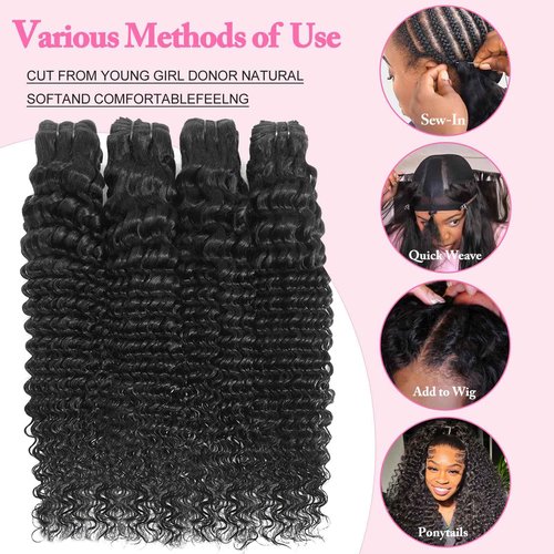 Dilekay 12A Human Hair Bundles 32 Inch Deep Wave Bundles Human Hair 100% Unprocessed Brazilian Virgin Curly Wavy Bundle Human Hair Extensions for Women Natural Black