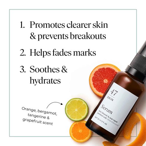 47 Skin Hydrating Face Serum for Clearing Acne and Scars, Anti-Blemish & Scar Repair Serum Skincare Treatment with Silver Chitoderm Smooth Skin Moisturiser Serum for All Skin Types (1.69 oz)