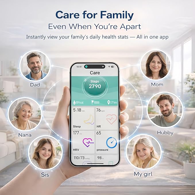 Smart Ring Health & Fitness Tracker for Men & Women, Heart Rate, SPO₂, Sleep & Activity Monitoring, IP68 Waterproof, Long Battery Life, Family Care Mode, No Subscription Fee (Silver, 12)