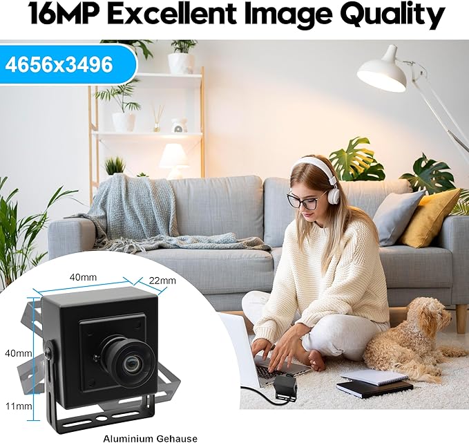 SVPRO 16MP USB Camer, 120° Wide Angle, Distortion-Free Webcam for Computer Laptop, Embedded Video Camera with IMX298 Sensor for Machine Vision, USB2.0 Industrial Camera for 3D Printer
