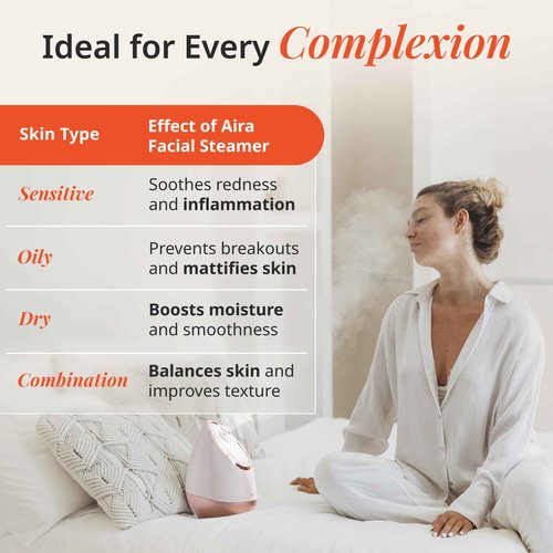 Vanity Planet Aira Ionic Facial Steamer (Rose Gold) - Pore Cleaner That Detoxifies, Cleanses and Moisturizes - Adjustable Nozzle, Water Tank with 3 Essential Oil Baskets
