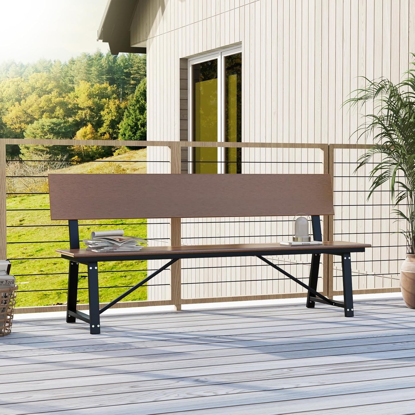 Tangkula 72” Outdoor Bench, Extra Long Patio HDPE Bench for 4 People, 1100 lbs Weight Capacity, Heavy-Duty Patio Picnic Dining Bench for Garden, Porch, Lawn, Backyard & Park