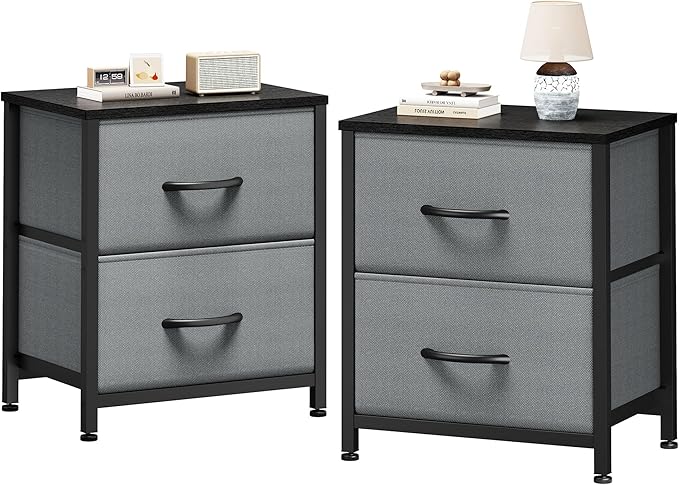 Sweetcrispy Nightstand Set of 2 with 2 Storage Drawers, 20" Height Small Bed Side Furniture End Table, Wooden Top Fabric Cabinet Kids Mini Dresser for Bedroom, Closet, Entryway, College Dorm