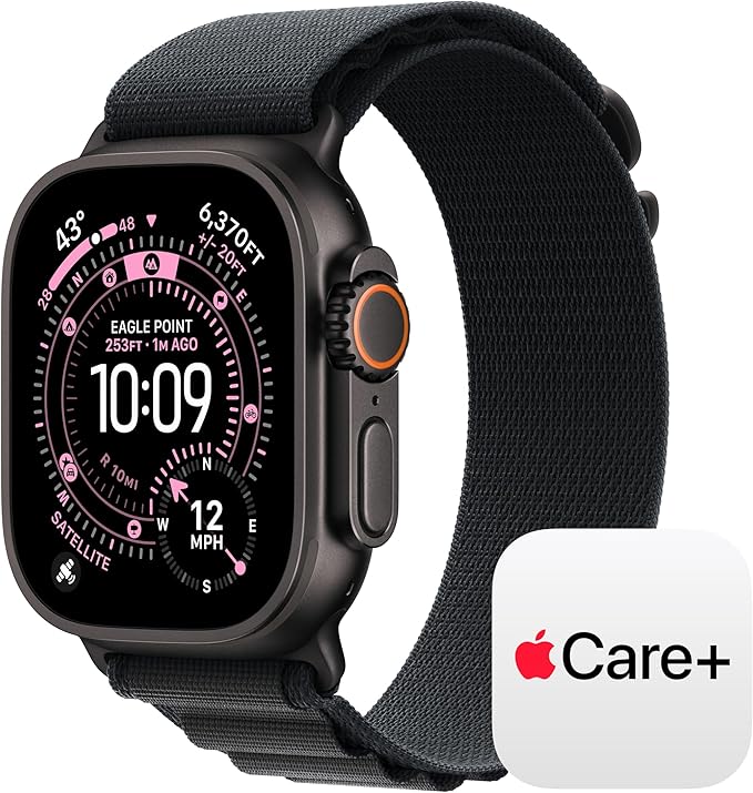 Apple Watch Ultra 3 [GPS + Cellular 49mm] Running & Multisport Smartwatch w/ Rugged Titanium Case w/ Black Alpine Loop - M w/ AppleCare+ (2 years)