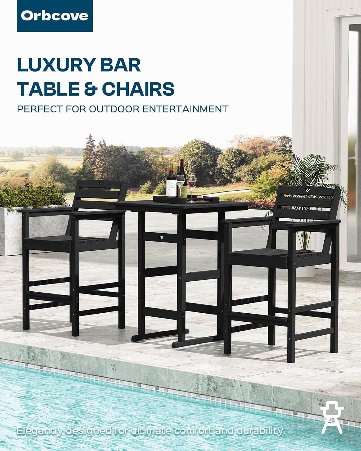 Tall Adirondack Chairs Set of 4, HDPE Wood Balcony Adirondack Chairs Set with Heart Cutout Design, Weather-Resistant Bar Height Furniture for Deck, Porch, Pool (Black)