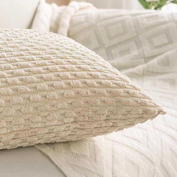 Set of 4 Beige Decorative Throw Pillow Covers 12x20 Inch Corduroy Pillow Covers for Bed Couch Sofa Living Room Soft Cushion Cases