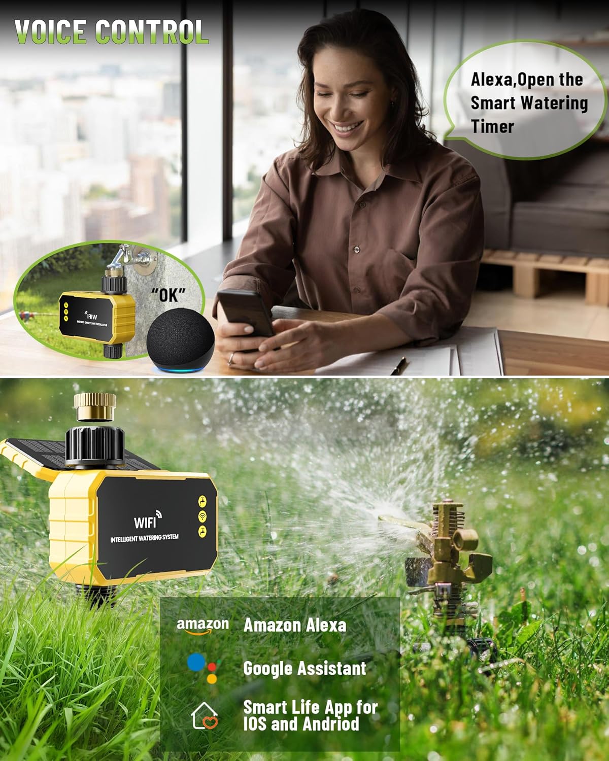 WiFi Water Timer with Brass Inlet, 1 Zone Smart Hose, Sprinkler Timer for Garden Faucet, APP Remote Control Via 2.4Ghz WiFi