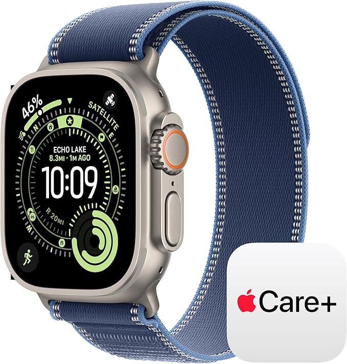 Apple Watch Ultra 3 [GPS + Cellular 49mm] Running & Multisport Smartwatch w/ Rugged Titanium Case w/ Blue/Bright Blue Trail Loop - M/L w/ AppleCare+ (2 years)