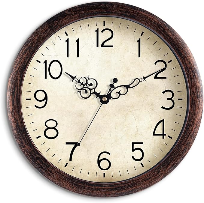 KECYET Wall Clock 12 Inch Vintage Wall Clocks Battery Operated Quartz Silent Non-Ticking Retro Rustic Style Clock Decorative for Living Room, Home Office, Kitchen,Bedroom (Bronze)