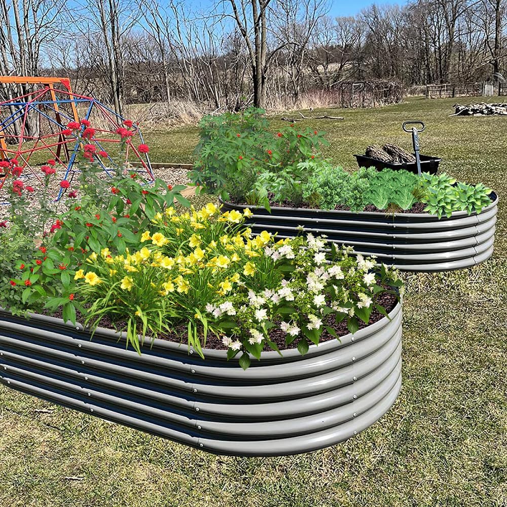 A ANLEOLIFE 6-Pack 4X4X1.5ft & 6X2X1.5ft Deep Root Galvanized Raised Garden Beds Outdoor for Planting Vegetables Flowers Herb, Quartz Grey
