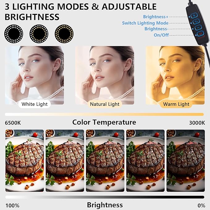 6" LED Ring Light for Desk, Overhead Camera Mount with Ring Light and Phone Holder, Overhead Phone Mount Arm Stand Studio Lights for Photography, Video Recording, Live Stream
