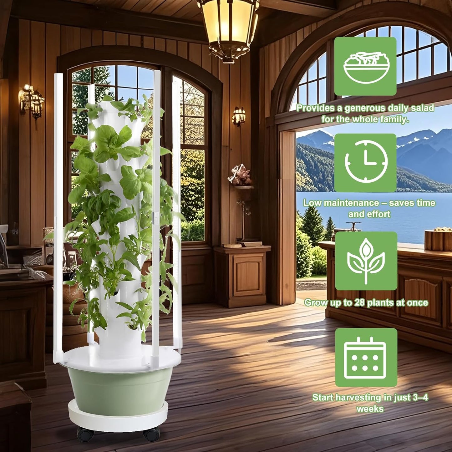 Hydroponic Growing System Kit with LED Grow Lights, Vertical Hydroponic Tower, Indoor Herb Garden, 28 Planting Pods,Lettuce Growing Garden