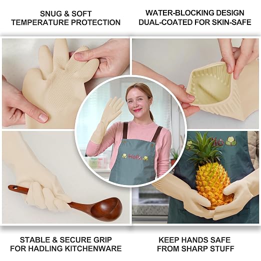 DABOGOSA Mamison 2 Pairs Reusable Waterproof Household Dishwashing Cleaning Rubber Gloves, Non-Slip Kitchen Glove (Ivory, XL (Pack of 2))