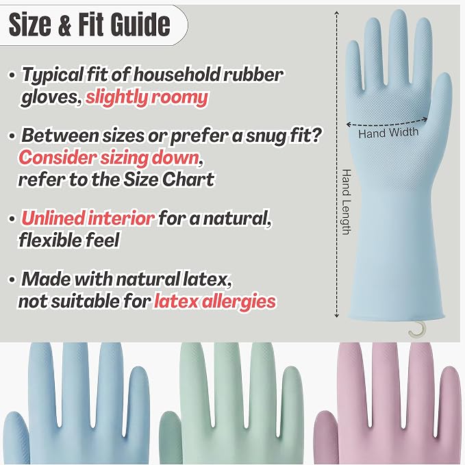 IMARU 3 Pairs Dishwashing Gloves with Hanging Hooks - Reusable Rubber Cleaning Gloves for Household & Kitchen & Gardening, Non-Slip & Waterproof & Durable (Large)