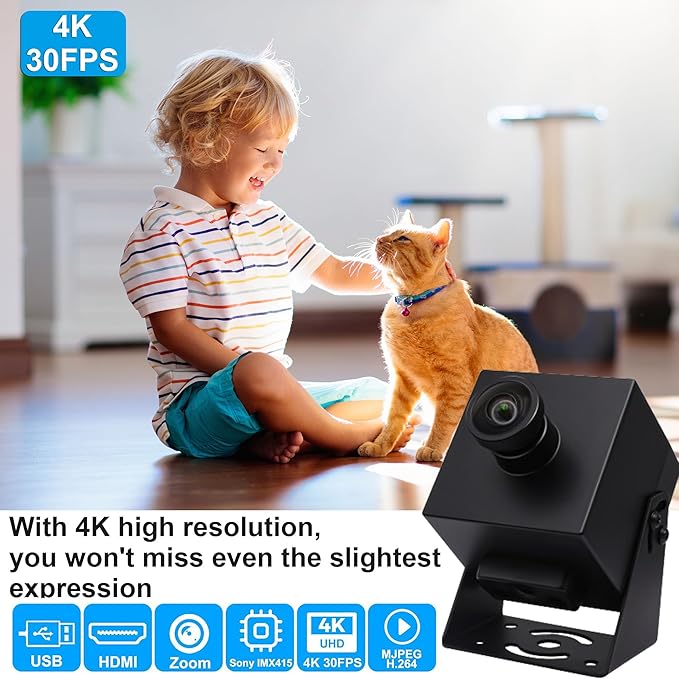 MMlove HDMI USB Camera 4K 30FPS Webcam USB2.0/HDMI Simultaneous Output 80° Wide Angle H.264 2X Digital Zoom PC Streaming Web Camera USB Plug & Play for Linux Windows Android Mac Raspberry Pi