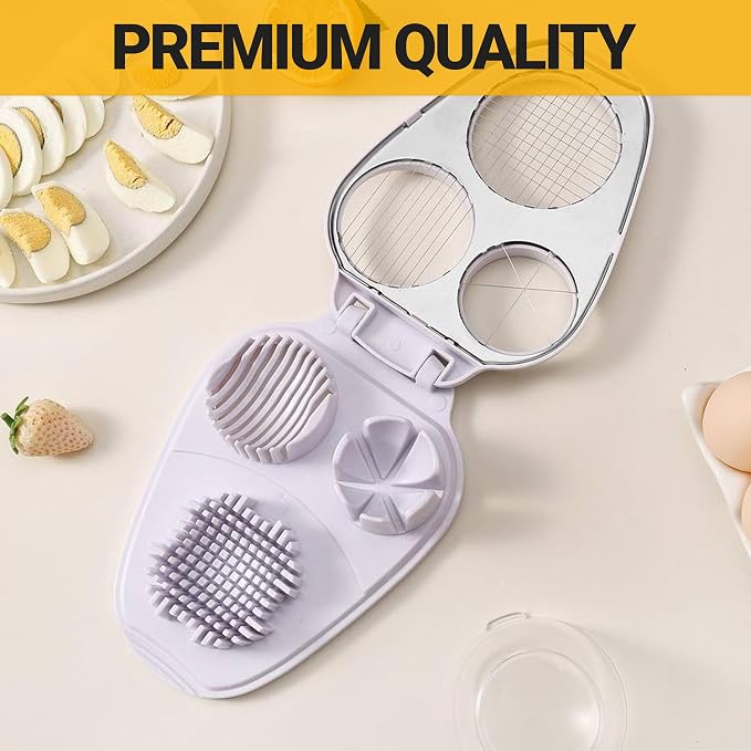 Egg Slicer 3-in-1 for Hard Boiled Eggs, Stainless Steel Wire Egg Cutter with 3 Slicing Styles, Heavy Duty Kitchen Tool for Eggs, Strawberry, Mushroom and Soft Fruits