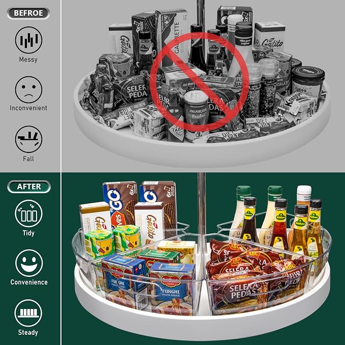 JEISSLIA Lazy Susan Cabinet Organizer Bins for 26"/ 28"/ 32" Diameter Corner Organizer, Plastic Cabinet Storage Bin, 1/8 Wedge - Food Safe, BPA Free, with Non-Slip Pads (for 28" Diameter, 4 Pack)