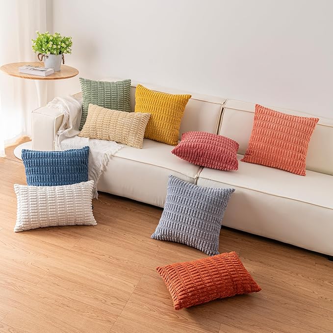 Aegero Pack of 2 Corduroy Decorative Throw Pillow Covers 24x24 InchSoft Striped Pillow Covers Modern Farmhouse Home Decor for Sofa Living Room Couch Bed（Black）