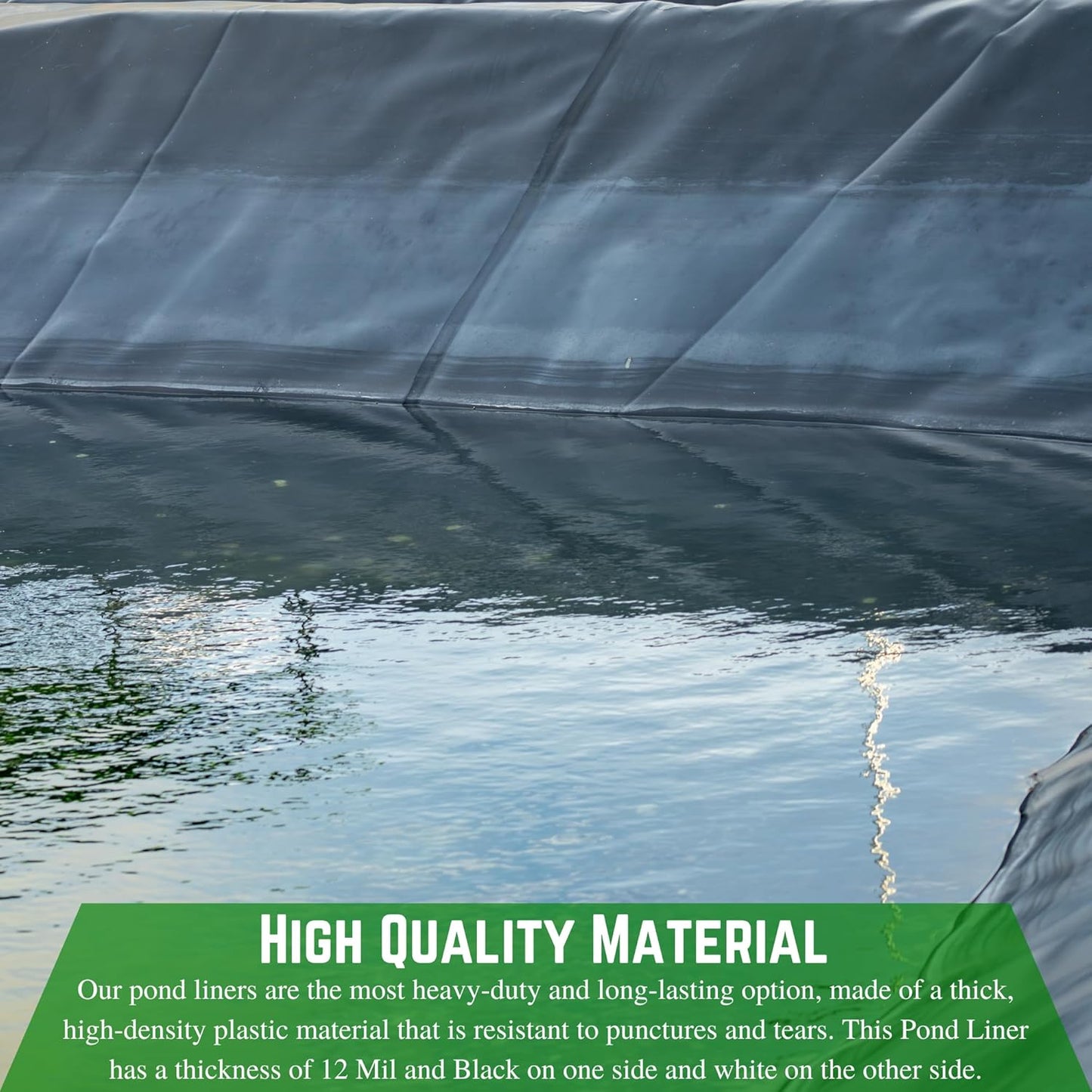 Farm Plastic Supply - 12 Mil String Reinforced Black/White Pond Liner - 12 Mil Fish Pond HDPE Liner, Pond Liners for Outdoor Ponds, Koi Ponds, Garden Fountain, Containment Liner (6' x 10')