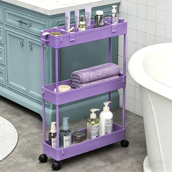 SPACELEAD 2-piece Set Slim Storage Cart 3 Tier,Bathroom Organizer Rolling Utility,Mobile Shelving Unit Slide Out for Office, Kitchen, Laundry Room & Narrow Places
