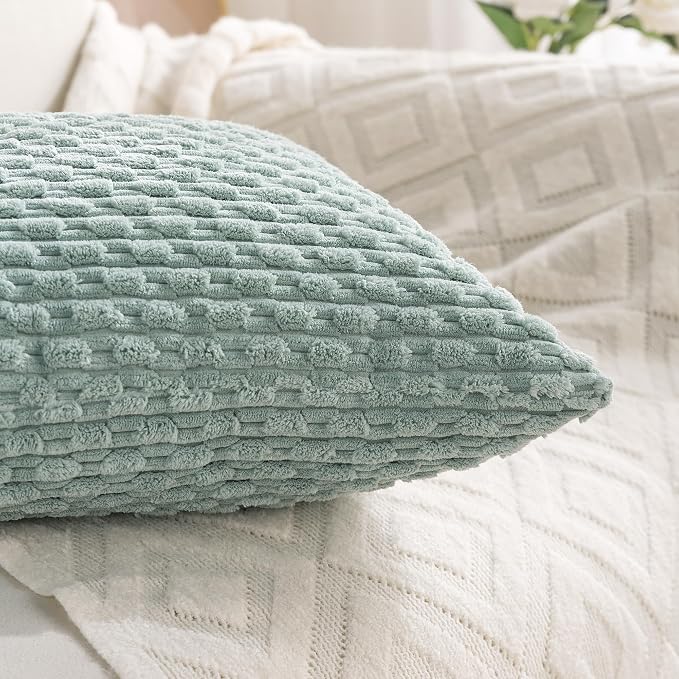 Set of 4 Yellow Olive Aqua Decorative Throw Pillow Covers 24x24 Inch Corduroy Pillow Covers for Bed Couch Sofa Living Room Soft Square Cushion Cases