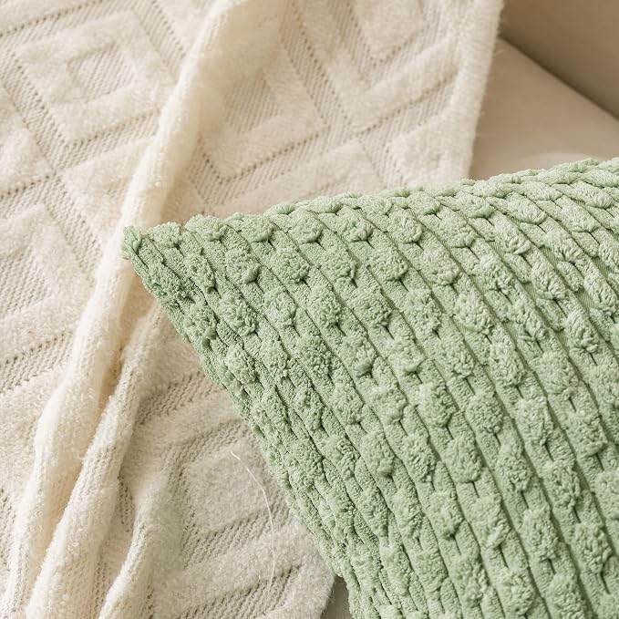 Set of 4 Sage Forest Green Decorative Throw Pillow Covers 16x16 Inch Corduroy Pillow Covers for Bed Couch Sofa Living Room Soft Square Cushion Cases