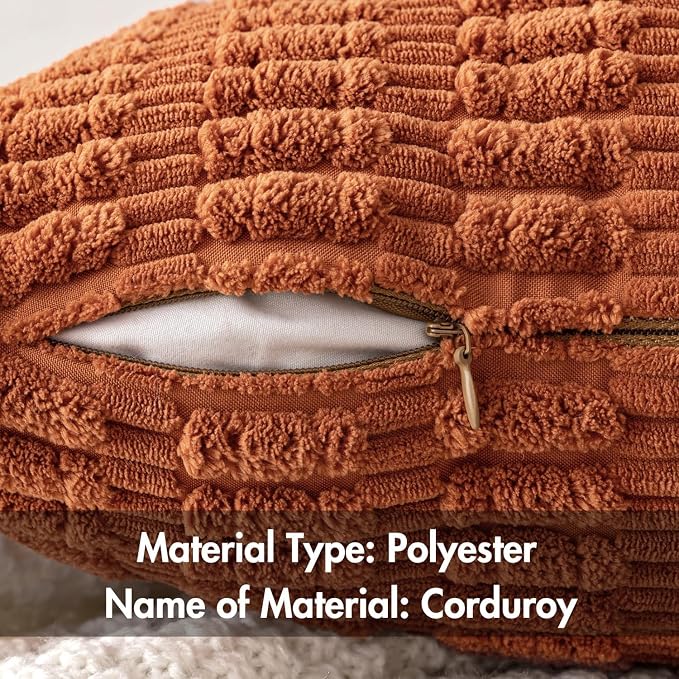 MIULEE Pack of 2 Rust Corduroy Decorative Lumbar Pillow Covers 20x12 Inch Soft Boho Striped Throw Pillow Covers Modern Farmhouse Home Decor for Summer Sofa Living Room Couch Bed