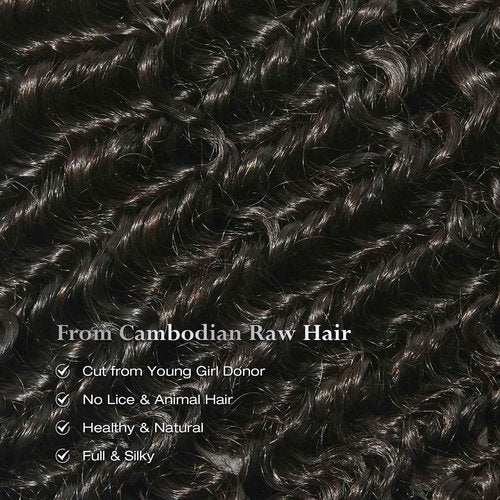 ASHINE Human Hair Bundle Deep Curly Water Wave, Unprocessed Cambodian Raw Hair 20 Inch, Flip Over Quick Weave Wet and Wave Bundles for Women Natural Black