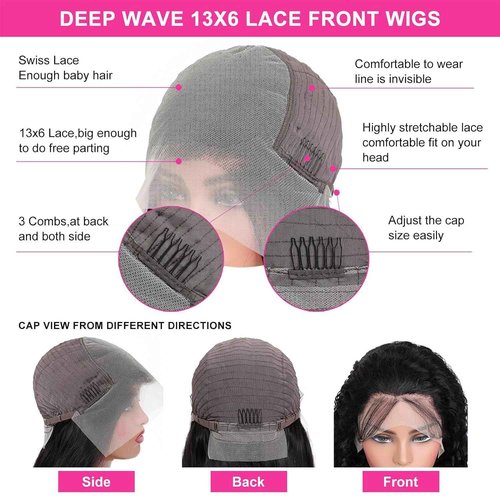 Kucmir 30 Inch Wigs Human Hair 13x6 Lace Front Wigs Human Hair Pre Plucked Deep Wave Lace Front Wigs Human Hair for Women Wigs Human Hair with Baby Hairline