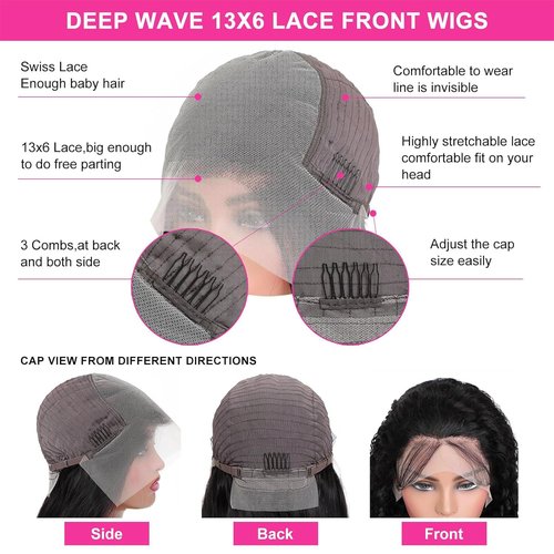 Kucmir 26 Inch Deep Wave Lace Front Wigs Human Hair Pre Plucked 13x6 Lace Front Wigs Human Hair Wigs for Women Frontal Wigs Human Hair with Baby Hairline
