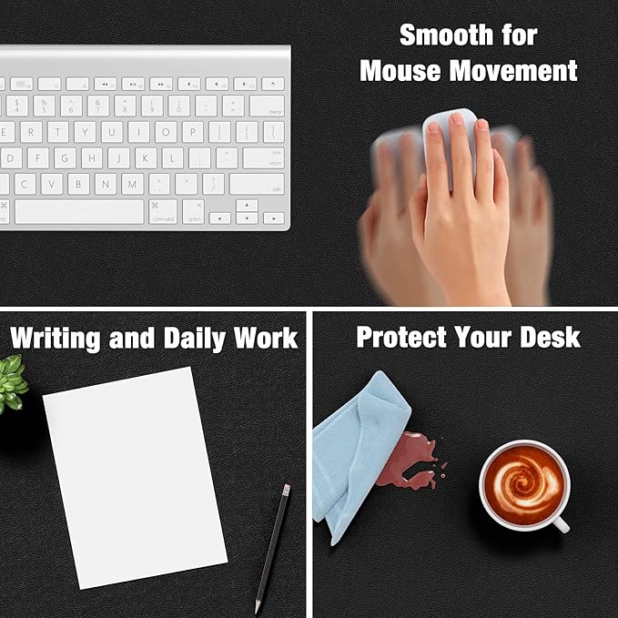 Hsurbtra Desk Pad, 30" x 14" PU Leather Desk Mat, XL Extended Mouse Pad, Waterproof Desktop Blotter Protector, Non-Slip Ultra Thin Large Laptop Keyboard Writing Mat for Office Home, Black