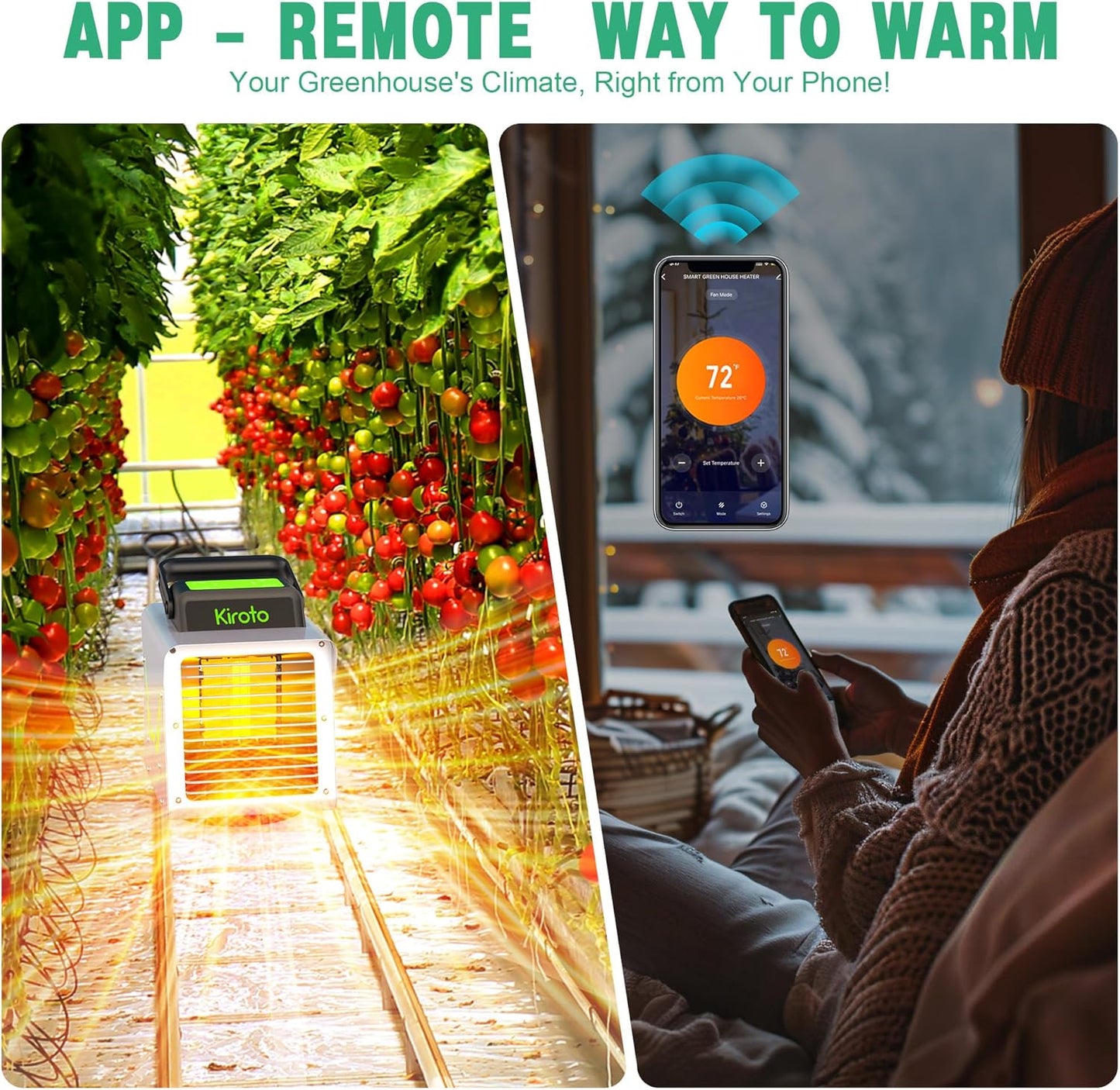 Greenhouse Heater 1500W with APP Remote Control, Greenhouse Heater With Thermostat, Portable Outdoor Heater for Plants Vegetables Flowers,Smart Electric Safe Heater for Green house,Grow Tents,Garage