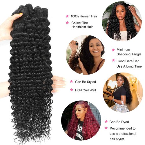 Dilekay 12A Human Hair Bundles 32 Inch Deep Wave Bundles Human Hair 100% Unprocessed Brazilian Virgin Curly Wavy Bundle Human Hair Extensions for Women Natural Black