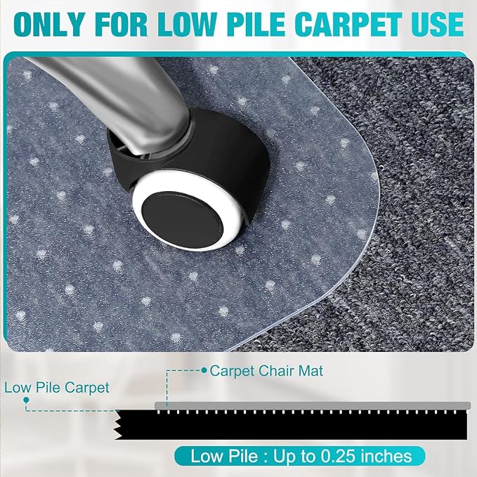 2 Pack Office Chair Mat for Carpets, 48" x 36" Clear Heavy Duty Plastic Floor Protector for Low Pile Carpeted Floors, Under Desk Computer Chair Mat for Home Office, Easy Glide and Flat Without Curling