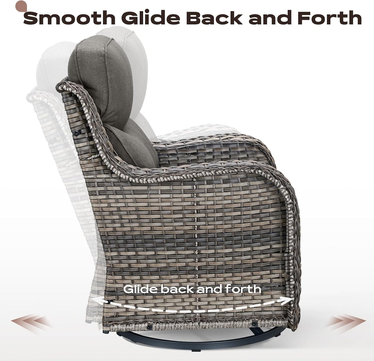 Wicker Outdoor Patio Furniture Set - 6 Piece Patio Conversation Sets with Swivel Rocker Chairs, Ottomans, Sofa and Table, 6 inch Cushions, Deep Seating, for Porch Deck Mixed Grey/Grey