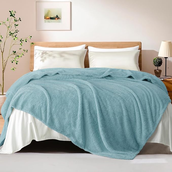 Exclusivo Mezcla Fleece Twin Size Bed Blanket, Ultra Soft, Lightweight and Fuzzy Stone Blue Blanket for Women, Home Decor, 60x80 Inches