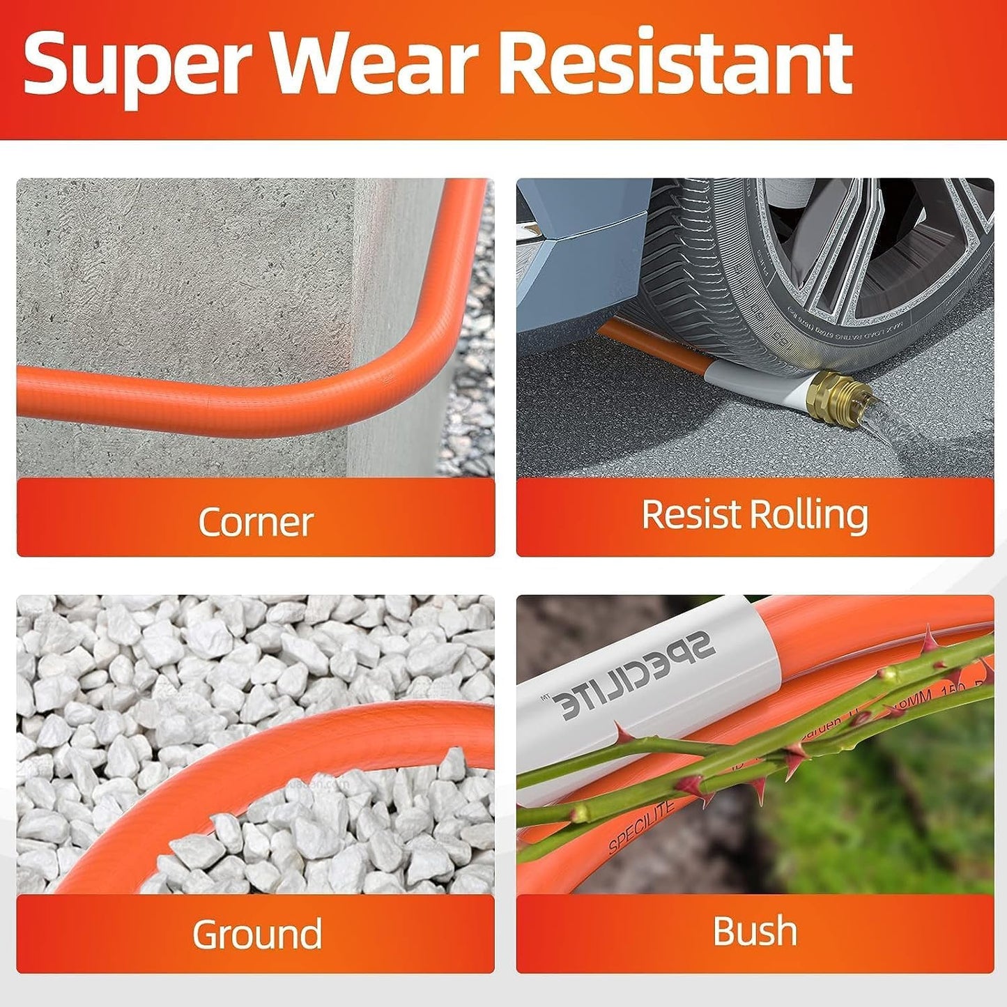 Garden Water Hose 15 ft x 5/8 in, Heavy Duty Leader Pipe Extension, Flexible, Lightweight Kink-less,Hybrid Rubber, with 3/4" Brass Fittings, Orange