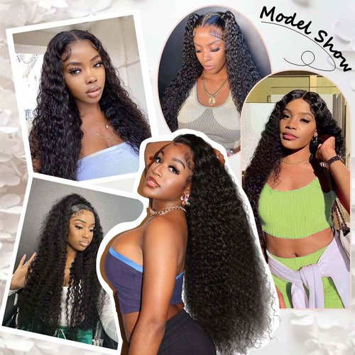 12A 3Bundles Human Hair 14 16 18 lnch Deep Wave Bundles Human Hair 100% Unprocessed Virgin Deep Curly Bundles Extensions Natural Black
