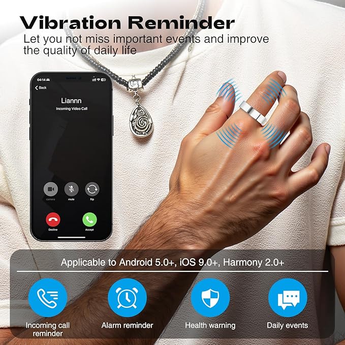 Smart Ring for Men Women - 5ATM Waterproof Health Fitness Tracker with Body Temperature Measurement, Heart Rate, Blood Oxygen, Sleep Monitoring, Step Counting for iOS and Android, No Subscription Fee