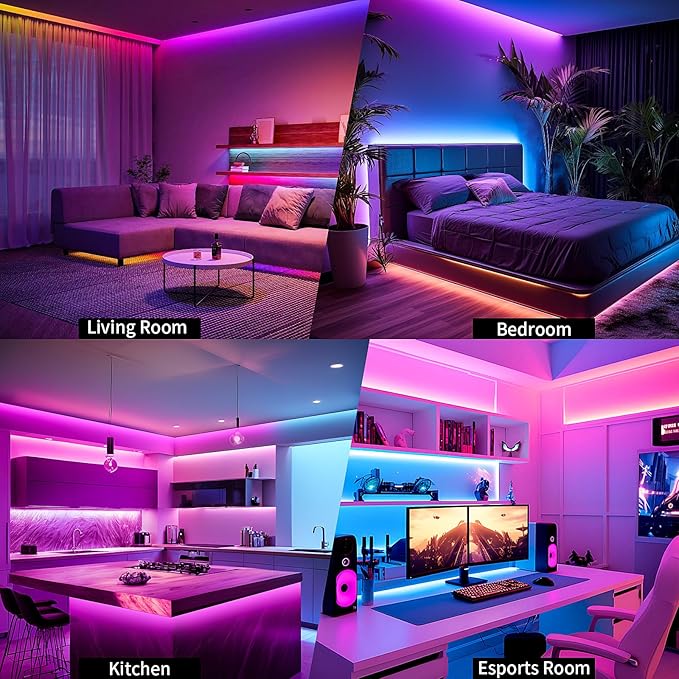 KSIPZE Smart WiFi LED Strip Lights, RGB+IC LED Lights for Bedroom Work with Alexa,APP Control, Music Sync, DIY Multiple Colors, Flexible Color Changing LED Strip Lighting for Home Room Decor, 16.4ft