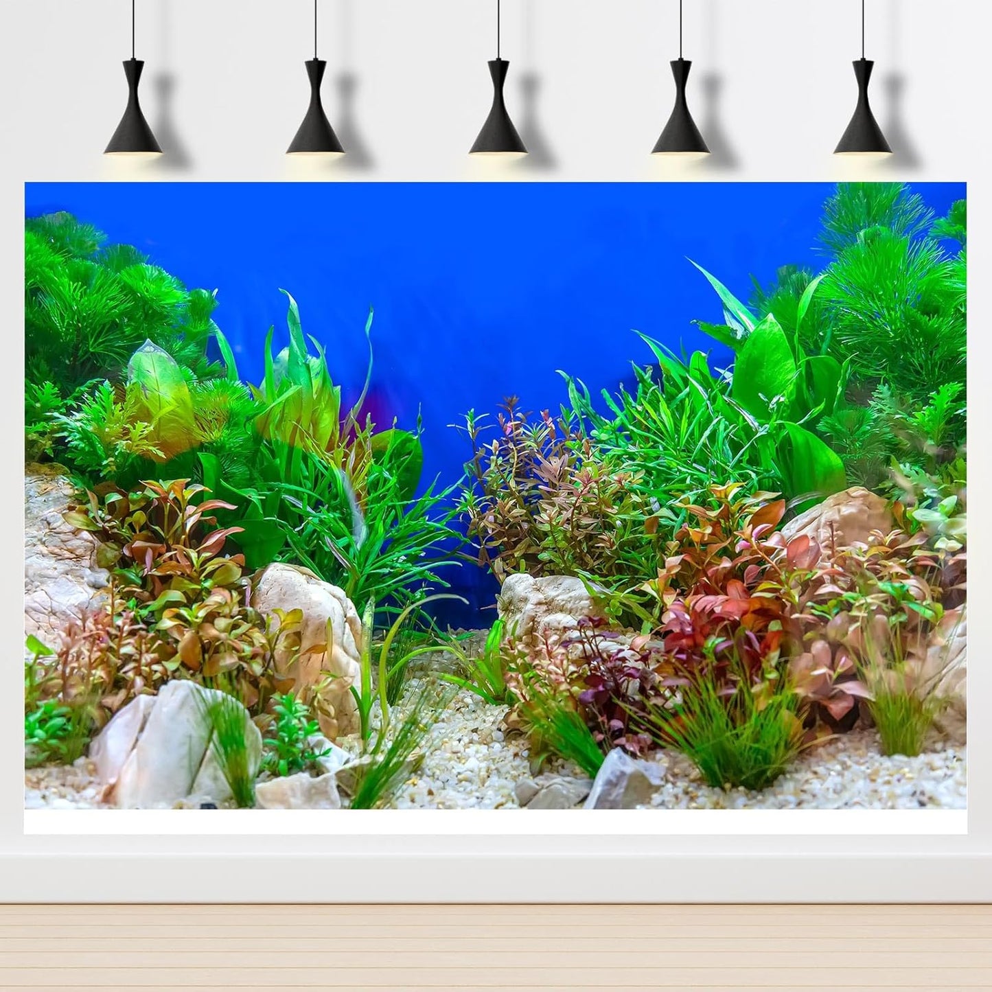 Aquarium Background Green Aquatic Plant Stone River Bed and Lake Fish Tank Background Decor Underwater Grass Leaves with Pebble Aquarium Backdrop Perfect Fish Tank Decors Vinyl 72x16in