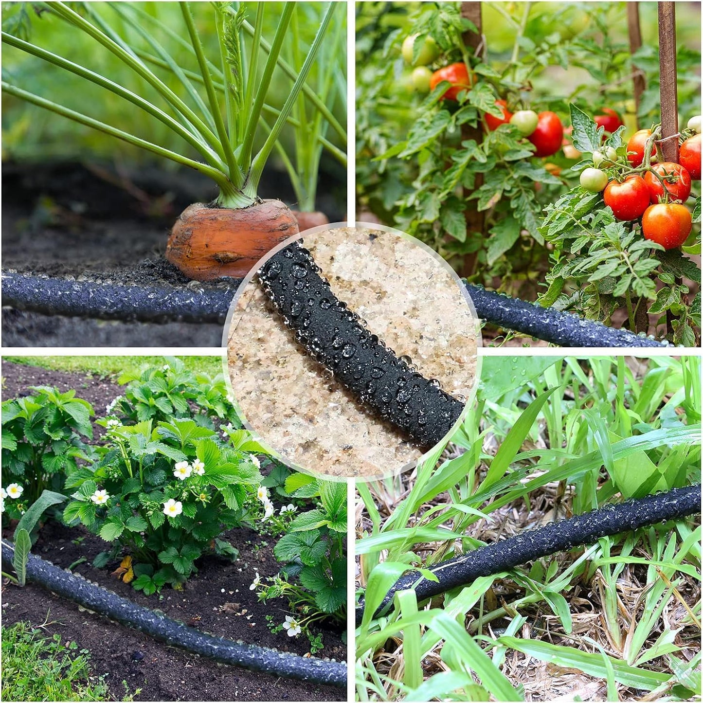 Soaker Hose, 1/2" x 100 FT Round Rubber Garden Soaker Hose, Heavy Duty Water Seeper Soaker Hoses for Foundation Watering, Garden Beds, Garden, Lawn and Plants